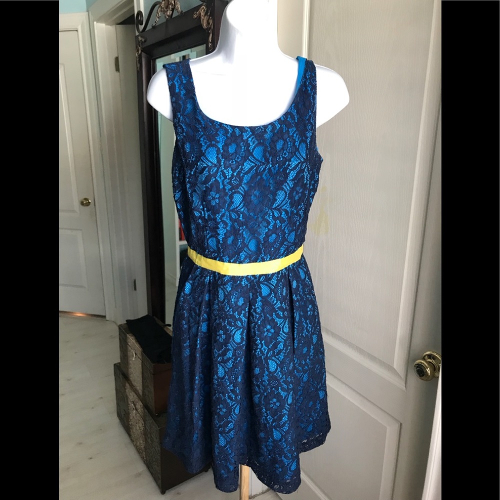 Blue Dress with Black Lace
